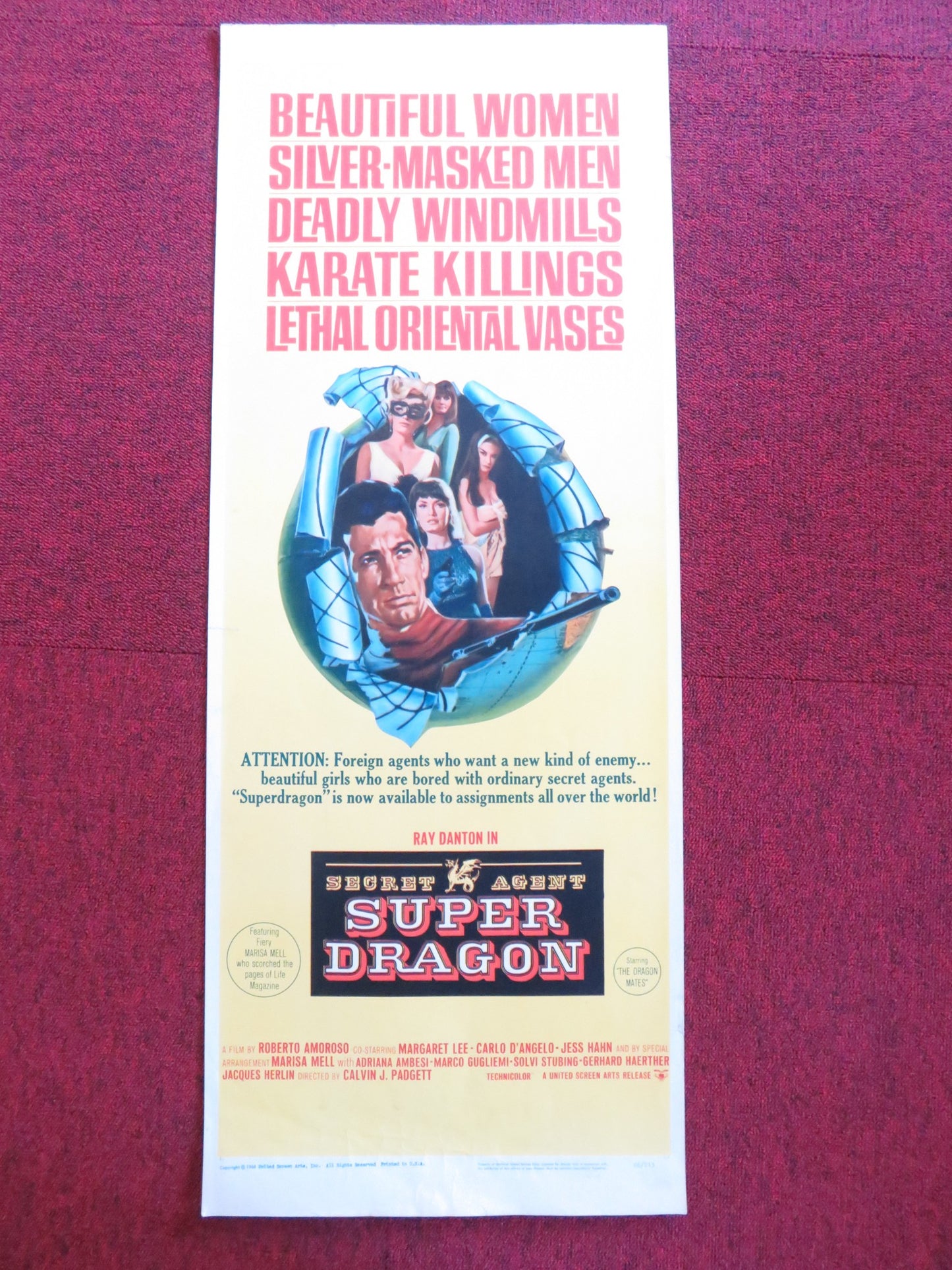 SECRET AGENT SUPER DRAGON US INSERT (14"x 36") POSTER RAY DANTON M. LEE 1966