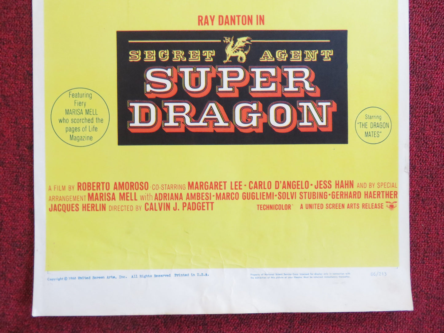 SECRET AGENT SUPER DRAGON US INSERT (14"x 36") POSTER RAY DANTON M. LEE 1966