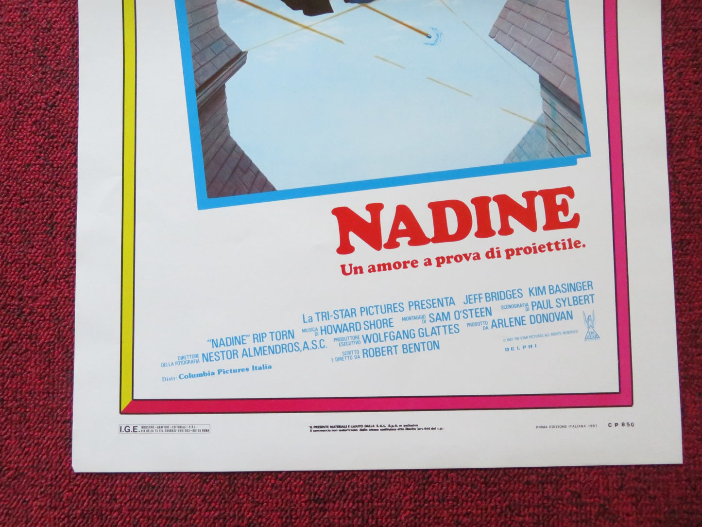 NADINE ITALIAN LOCANDINA POSTER JEFF BRIDGES KIM BASINGER 1987