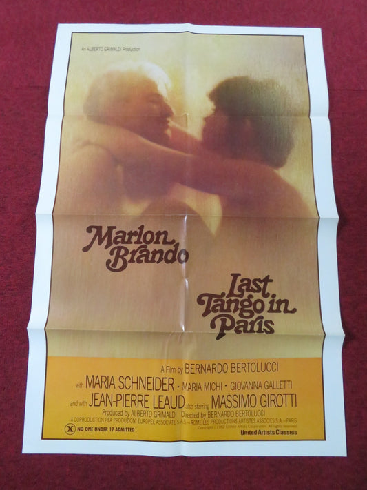 LAST TANGO IN PARIS FOLDED US ONE SHEET POSTER MARLON BRANDO M. SCHNEIDER 1982