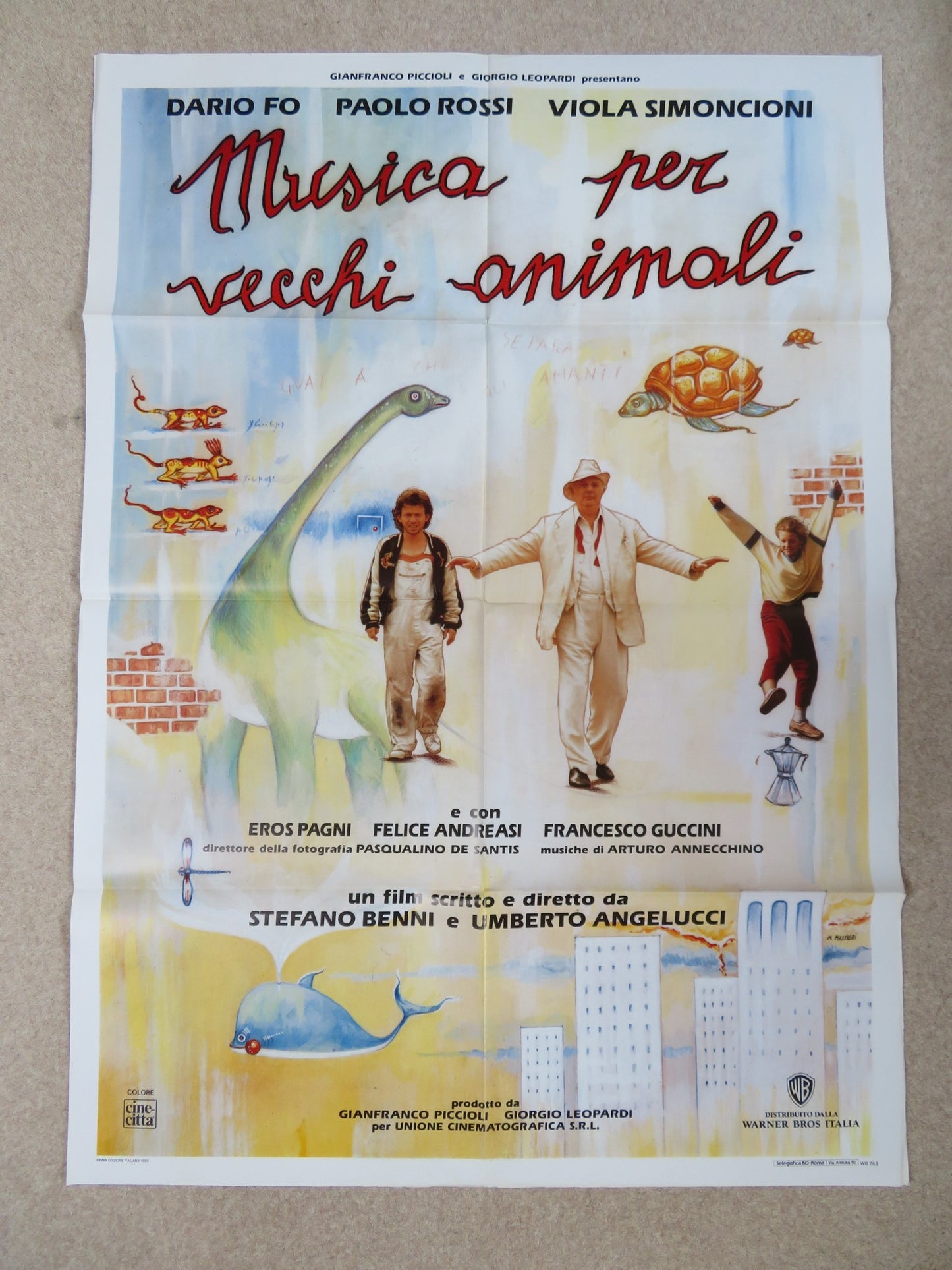 MUSICA PER VECCHI ANIMALI ITALIAN 2 FOGLIO POSTER DARIO FO PAOLO ROSSI 1989