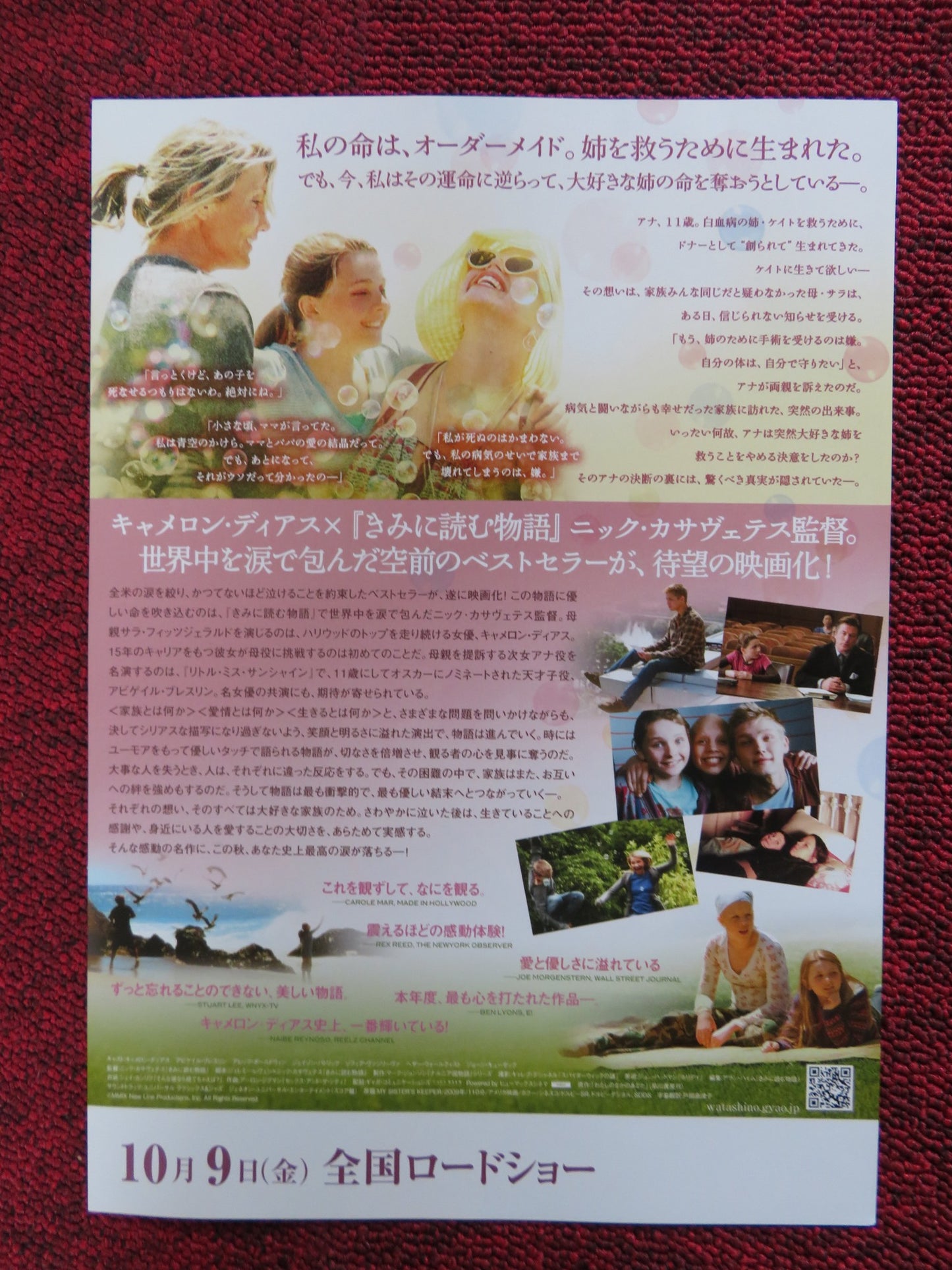 MY SISTER'S KEEPER JAPANESE CHIRASHI (B5) POSTER CAMERON DIAZ A. BRESLIN 2009