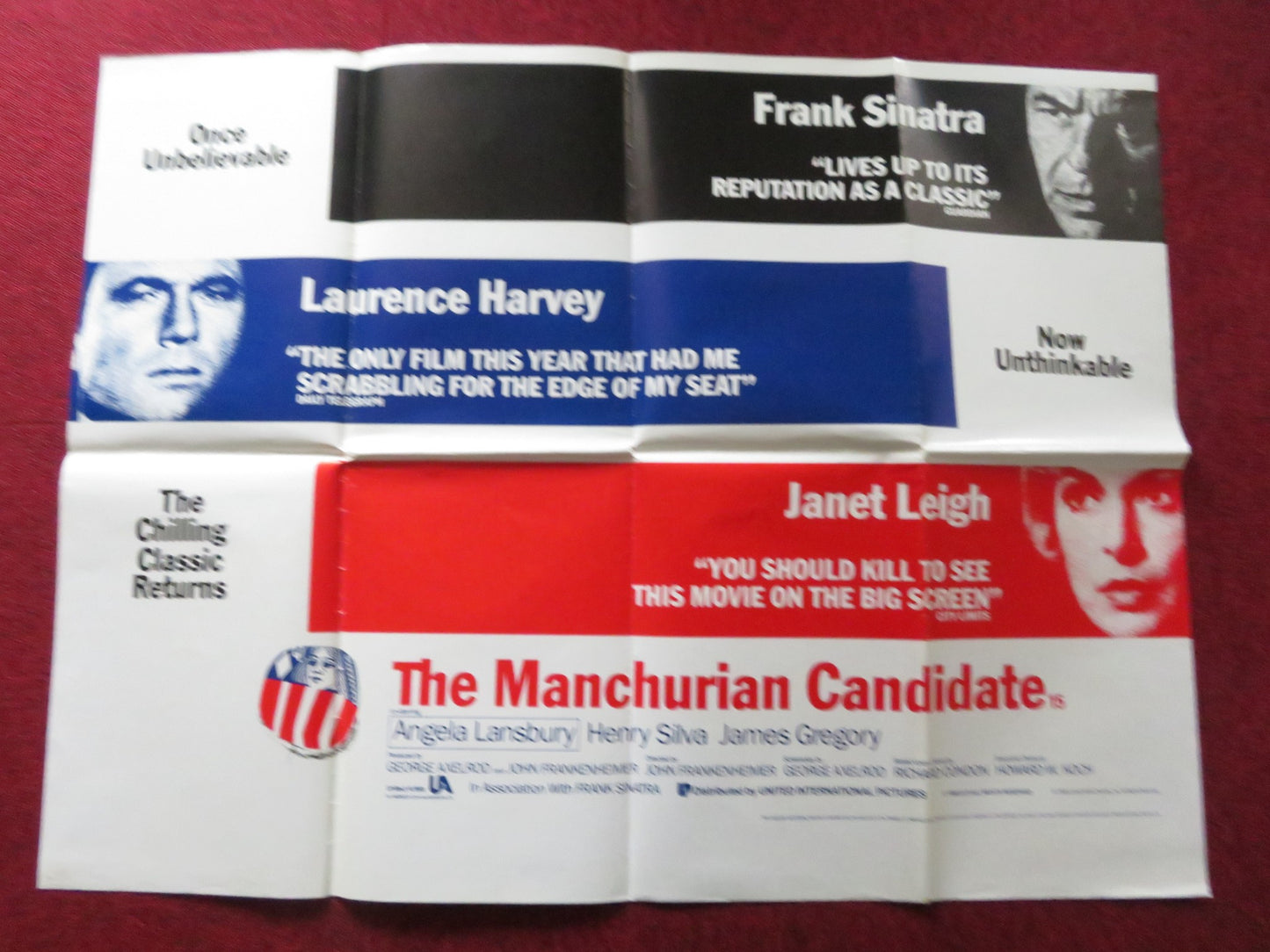 THE MANCHURIAN CANDIDATE UK QUAD POSTER FOLDED FRANK SINATRA L. HARVEY 1988