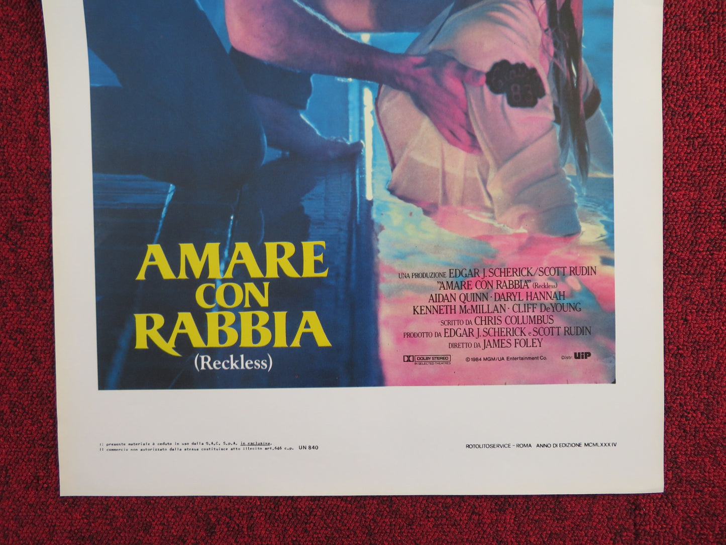 AMARE CON RABBIA ITALIAN LOCANDINA POSTER AIDAN QUINN DARYL HANNAH 1984