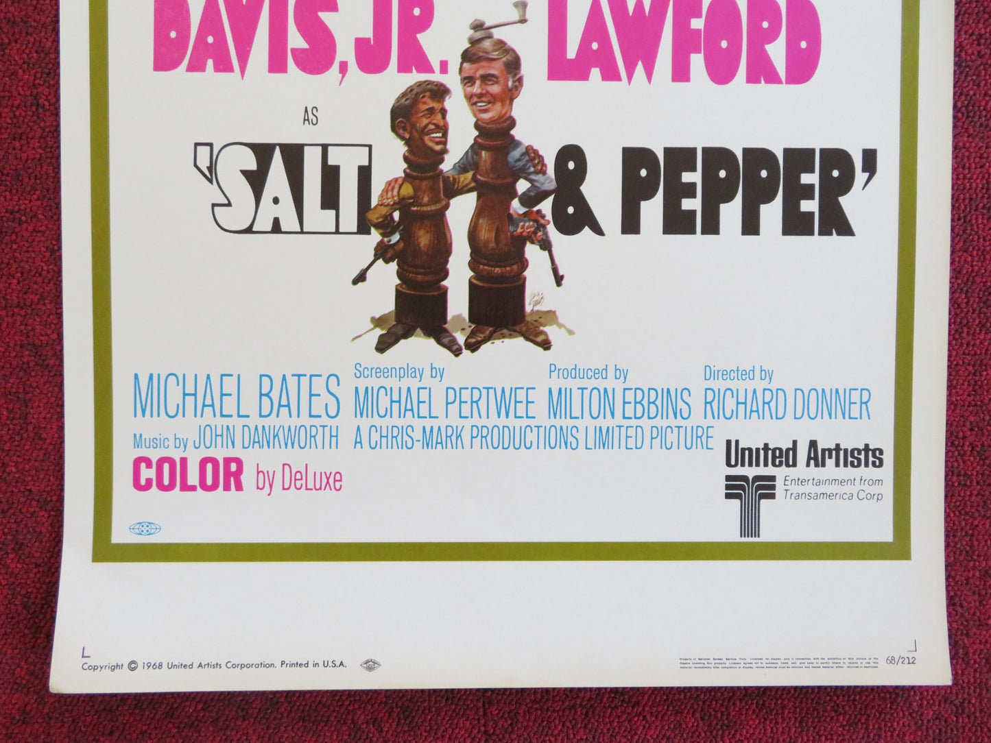 SALT AND PEPPER US INSERT (14"x 36") POSTER SAMMY DAVIS JR PETER LAWFORD 1968